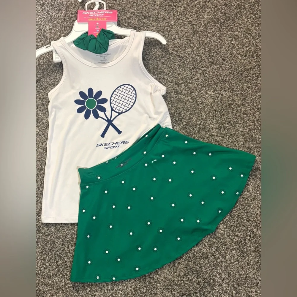 NWT Skechers Sport Girls Tennis Skirt, Tank and Scrunchie